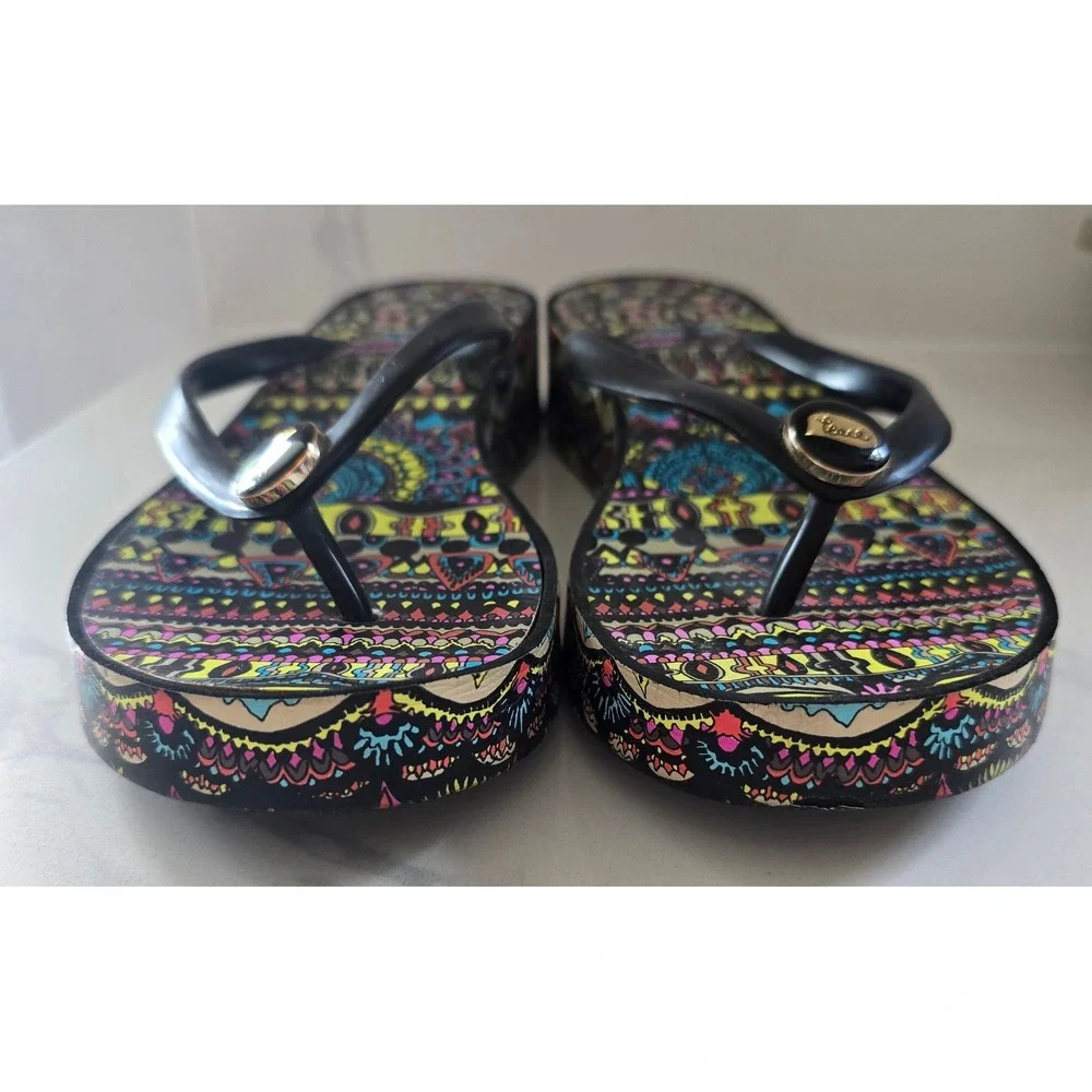 Sakroots Womens 7 Mandala Print Platform Wedge Flip Flops Sandals Peace